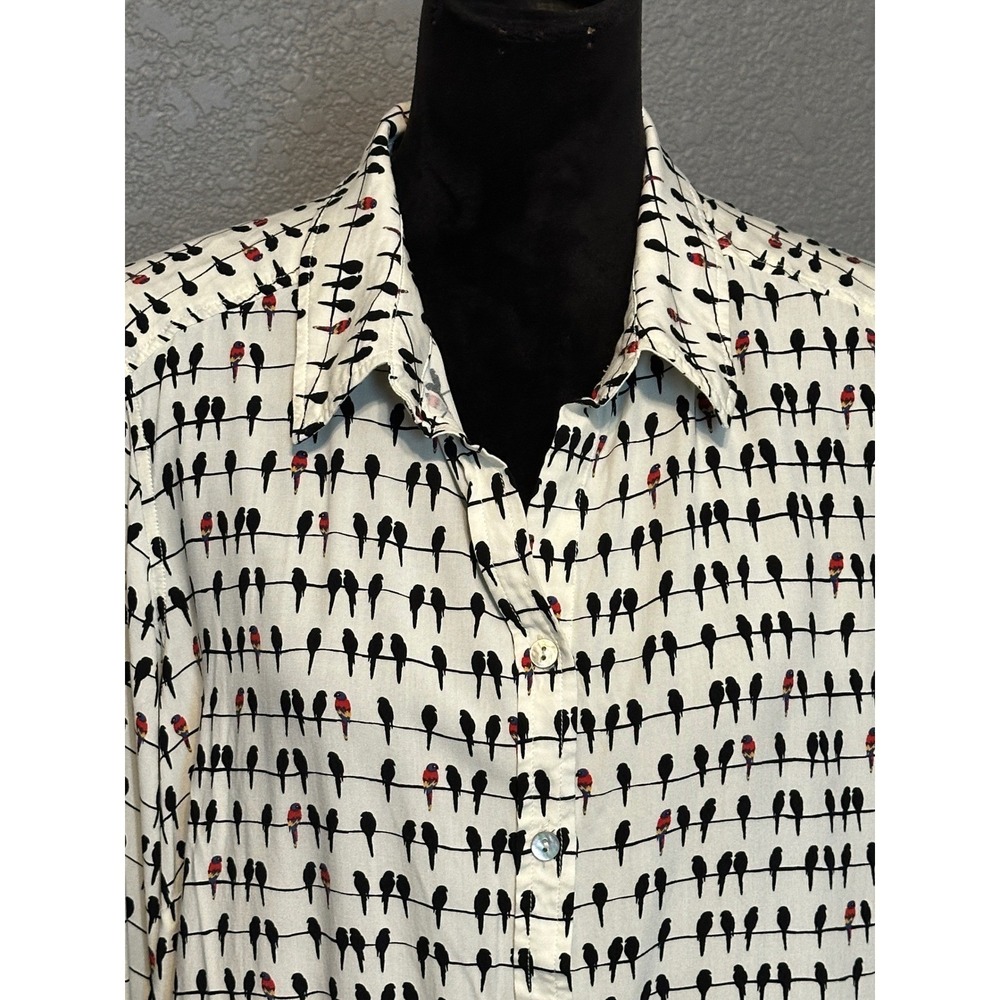 Jane and Delancey Birds on a Wire Shirt Womens 1X Rayon Roll Tab Sleeve Blouse - Picture 3 of 15